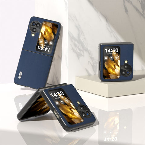 ABEEL For Oppo Find N3 Flip 5G Nappa Texture Back Cover Genuine Cow Leather+PC Protective Phone Case