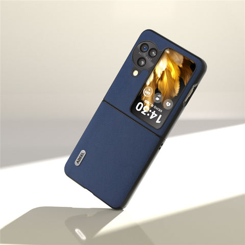 ABEEL For Oppo Find N3 Flip 5G Nappa Texture Back Cover Genuine Cow Leather+PC Protective Phone Case