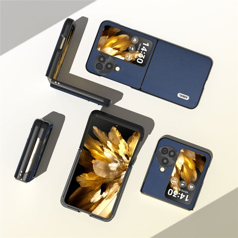 ABEEL For Oppo Find N3 Flip 5G Nappa Texture Back Cover Genuine Cow Leather+PC Protective Phone Case