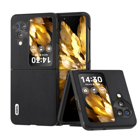 ABEEL For Oppo Find N3 Flip 5G Nappa Texture Back Cover Genuine Cow Leather+PC Protective Phone Case