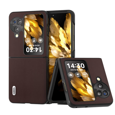ABEEL For Oppo Find N3 Flip 5G Nappa Texture Back Cover Genuine Cow Leather+PC Protective Phone Case