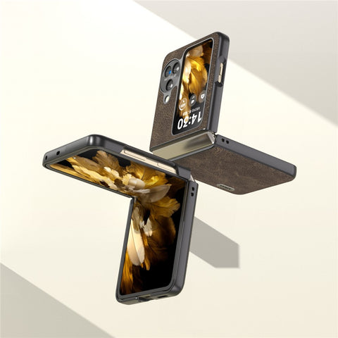 ABEEL For Oppo Find N3 Flip 5G Anti-Scratch Protective Case Litchi Texture PU Leather Coated PC Phone Cover