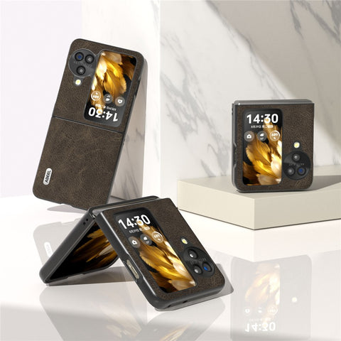 ABEEL For Oppo Find N3 Flip 5G Anti-Scratch Protective Case Litchi Texture PU Leather Coated PC Phone Cover