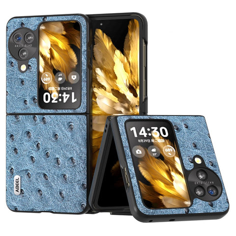 ABEEL For Oppo Find N3 Flip 5G Anti-Scratch Protective Cover Genuine Cow Leather+PC Ostrich Texture Phone Case