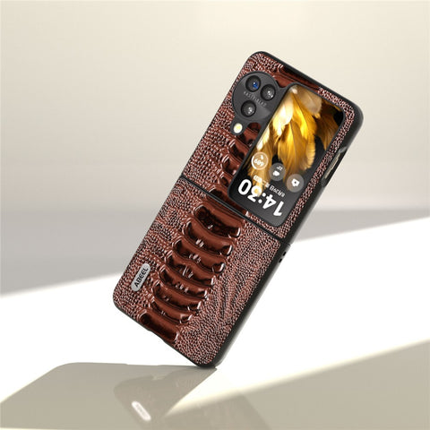 ABEEL For Oppo Find N3 Flip 5G Genuine Cow Leather+PC Case Crocodile Texture Anti-Scratch Phone Cover