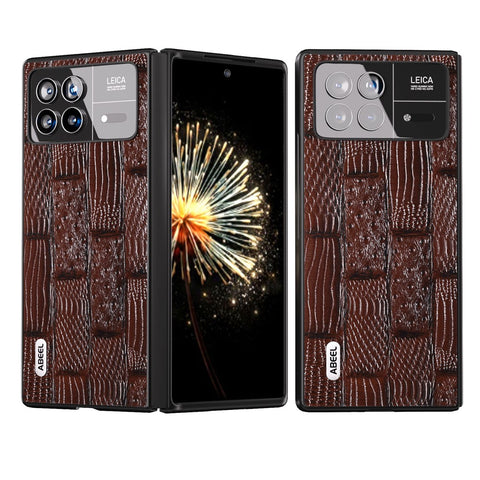 ABEEL For Xiaomi Mix Fold 3 5G Genuine Cow Leather+Hard PC Shell Mahjong Texture Drop-Proof Protective Phone Cover