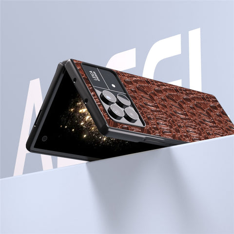 ABEEL For Xiaomi Mix Fold 3 5G Genuine Cow Leather+PC No-Slip Case Canopy Texture Phone Cover