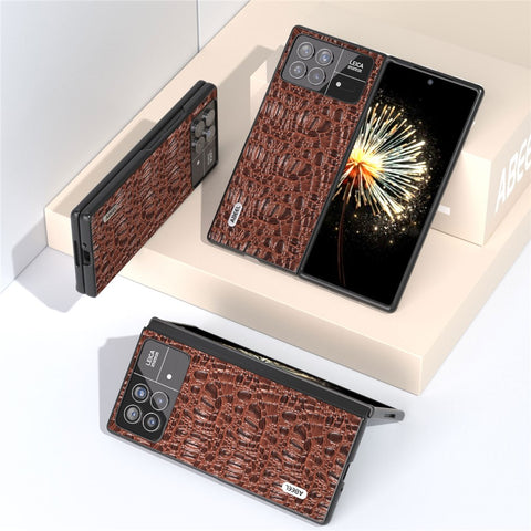 ABEEL For Xiaomi Mix Fold 3 5G Genuine Cow Leather+PC No-Slip Case Canopy Texture Phone Cover