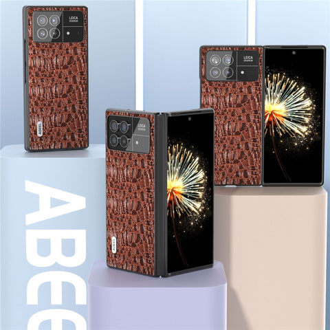 ABEEL For Xiaomi Mix Fold 3 5G Genuine Cow Leather+PC No-Slip Case Canopy Texture Phone Cover