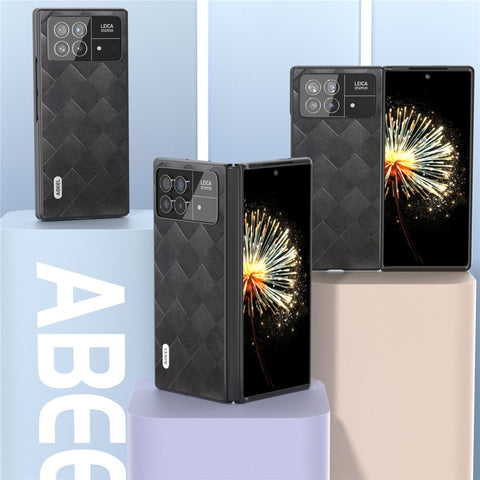 ABEEL For Xiaomi Mix Fold 3 5G Grid Texture Protective Case PU Leather+PC Drop Protection Phone Cover