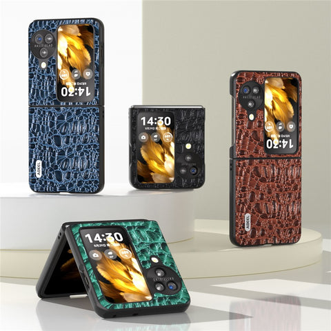 ABEEL For Oppo Find N3 Flip 5G Canopy Texture Folding Phone Case Genuine Cow Leather Coated PC Back Cover