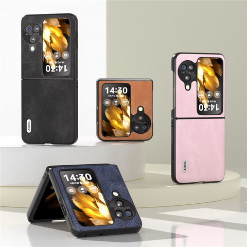 ABEEL Folding Phone Case for Oppo Find N3 Flip 5G , Cowhide Texture PU Leather Coated PC Phone Cover