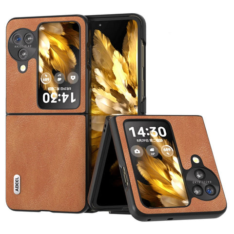 ABEEL Folding Phone Case for Oppo Find N3 Flip 5G , Cowhide Texture PU Leather Coated PC Phone Cover