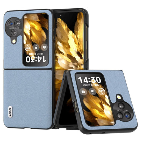 ABEEL For Oppo Find N3 Flip 5G Phone Case Textured Genuine Cow Leather Coated PC Folding Phone Cover