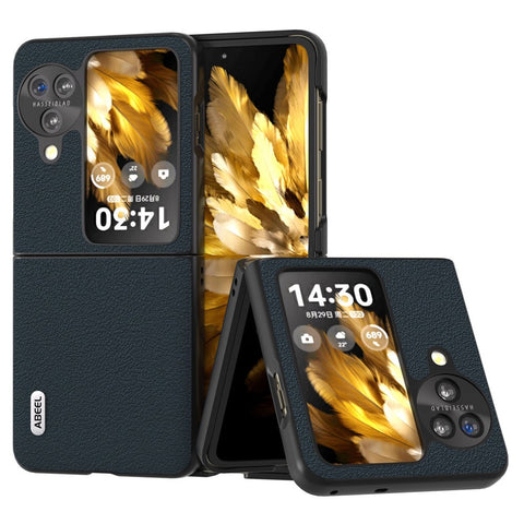 ABEEL For Oppo Find N3 Flip 5G Phone Case Textured Genuine Cow Leather Coated PC Folding Phone Cover