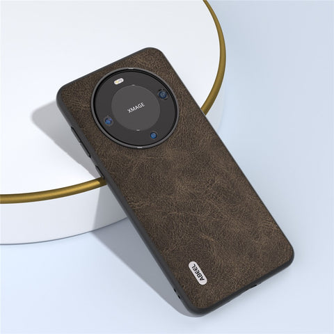 ABEEL For Huawei Mate 60 Pro Leather Coated PC+TPU Case Litchi Texture Phone Back Cover