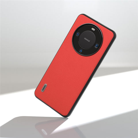 ABEEL For Huawei Mate 60 Pro Genuine Cow Leather Coating Phone Cover Litchi Texture PC+TPU Case