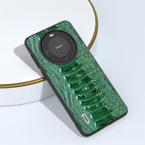 ABEEL For Huawei Mate 60 Pro Crocodile Texture Phone Cover Genuine Cow Leather+PC+TPU Phone Case