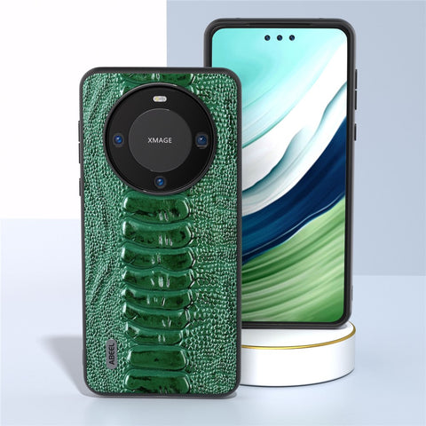 ABEEL For Huawei Mate 60 Pro Crocodile Texture Phone Cover Genuine Cow Leather+PC+TPU Phone Case