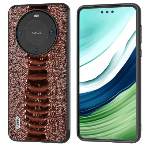 ABEEL For Huawei Mate 60 Pro Crocodile Texture Phone Cover Genuine Cow Leather+PC+TPU Phone Case
