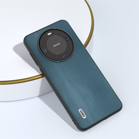 ABEEL Phone Case for Huawei Mate 60 Pro , Nappa Texture Genuine Cow Leather Coated PC+TPU Cover