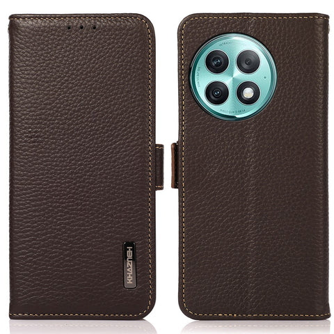 KHAZNEH For OnePlus Ace 2 Pro 5G RFID Blocking Phone Case Genuine Cow Leather Stand Wallet Cover
