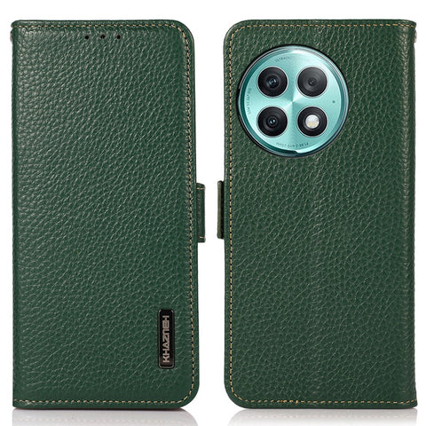 KHAZNEH For OnePlus Ace 2 Pro 5G RFID Blocking Phone Case Genuine Cow Leather Stand Wallet Cover