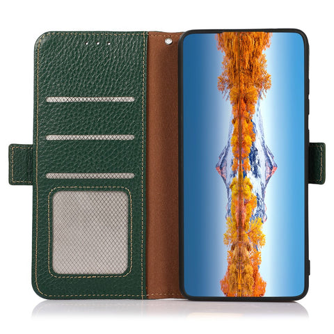KHAZNEH For OnePlus Ace 2 Pro 5G RFID Blocking Phone Case Genuine Cow Leather Stand Wallet Cover