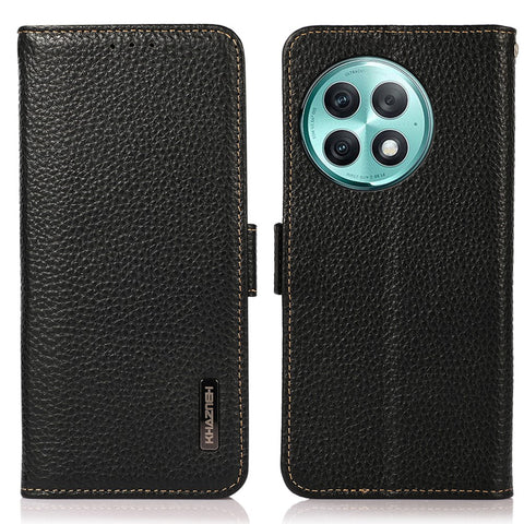 KHAZNEH For OnePlus Ace 2 Pro 5G RFID Blocking Phone Case Genuine Cow Leather Stand Wallet Cover