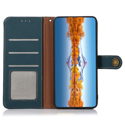 KHAZNEH Wallet Case for OnePlus Ace 2 Pro 5G RFID Blocking Genuine Cow Leather Foldable Stand Phone Cover