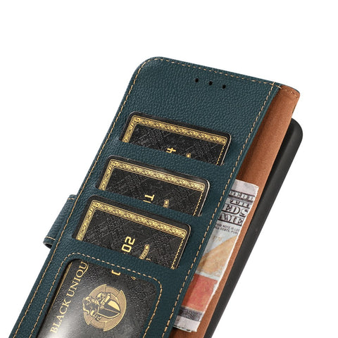 KHAZNEH Wallet Case for OnePlus Ace 2 Pro 5G RFID Blocking Genuine Cow Leather Foldable Stand Phone Cover