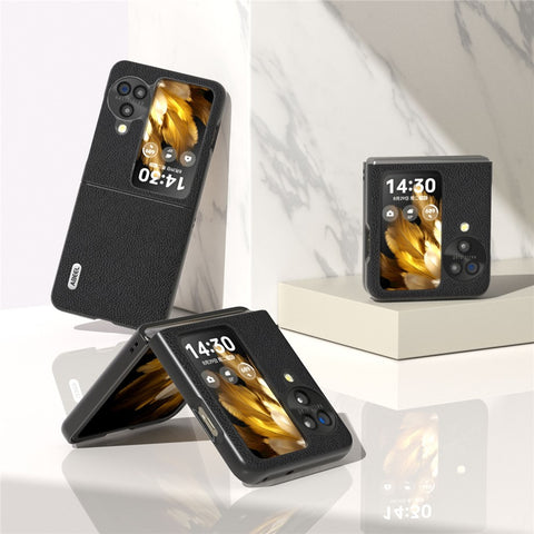 ABEEL For Oppo Find N3 Flip 5G Litchi Texture Case Genuine Cow Leather + PC Protective Phone Cover