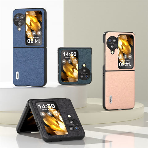ABEEL For Oppo Find N3 Flip 5G Litchi Texture Case Genuine Cow Leather + PC Protective Phone Cover