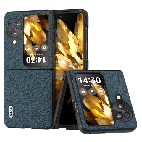 ABEEL For Oppo Find N3 Flip 5G Litchi Texture Case Genuine Cow Leather + PC Protective Phone Cover