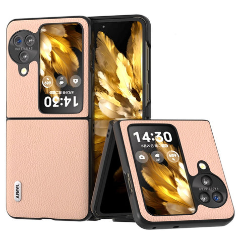 ABEEL For Oppo Find N3 Flip 5G Litchi Texture Case Genuine Cow Leather + PC Protective Phone Cover