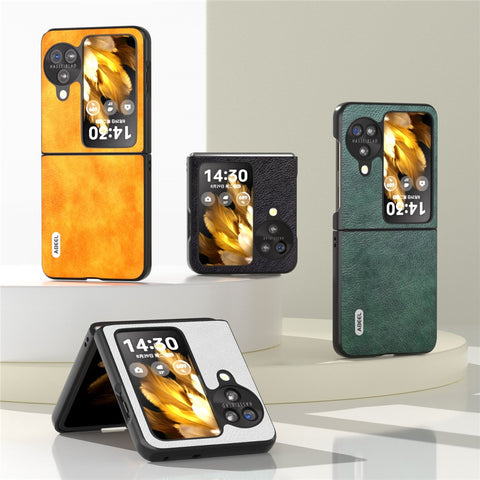 ABEEL For Oppo Find N3 Flip 5G PU Leather + Hard PC Shell Litchi Texture Slim Protective Phone Case