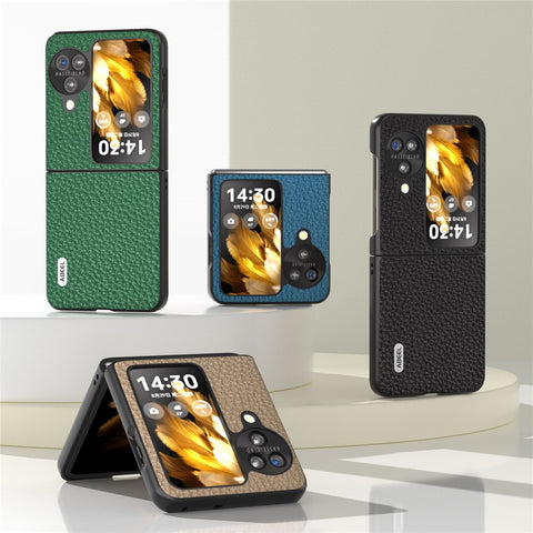 ABEEL For Oppo Find N3 Flip 5G Genuine Cow Leather + PC Phone Case Litchi Texture Drop Protection Cover