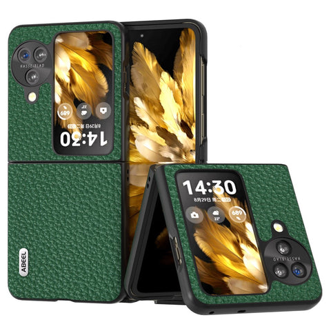 ABEEL For Oppo Find N3 Flip 5G Genuine Cow Leather + PC Phone Case Litchi Texture Drop Protection Cover