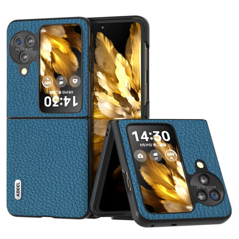 ABEEL For Oppo Find N3 Flip 5G Genuine Cow Leather + PC Phone Case Litchi Texture Drop Protection Cover