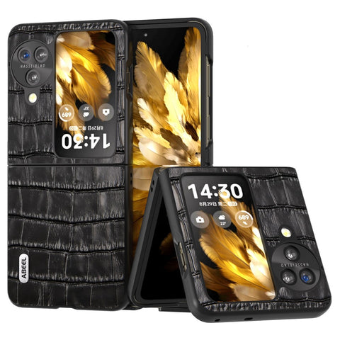 ABEEL For Oppo Find N3 Flip 5G Crocodile Texture Case Genuine Cow Leather+PC Anti-Scratch Phone Cover
