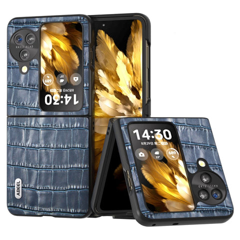 ABEEL For Oppo Find N3 Flip 5G Crocodile Texture Case Genuine Cow Leather+PC Anti-Scratch Phone Cover