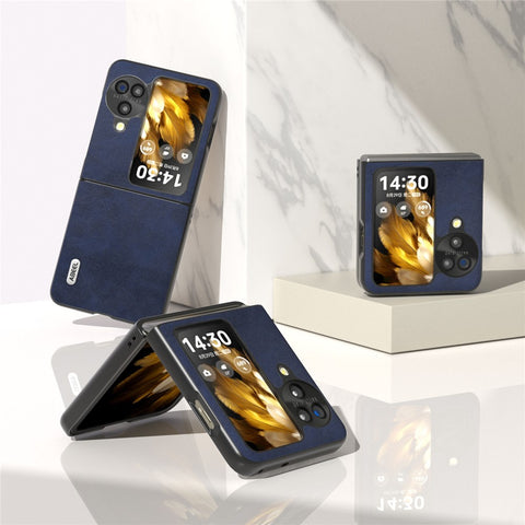ABEEL For Oppo Find N3 Flip 5G Cowhide Texture Shockproof Cover PU Leather Coated PC  Phone Case