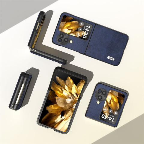ABEEL For Oppo Find N3 Flip 5G Cowhide Texture Shockproof Cover PU Leather Coated PC  Phone Case