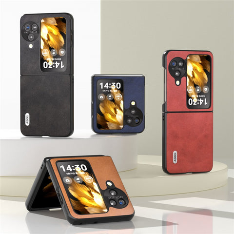ABEEL For Oppo Find N3 Flip 5G Cowhide Texture Shockproof Cover PU Leather Coated PC  Phone Case