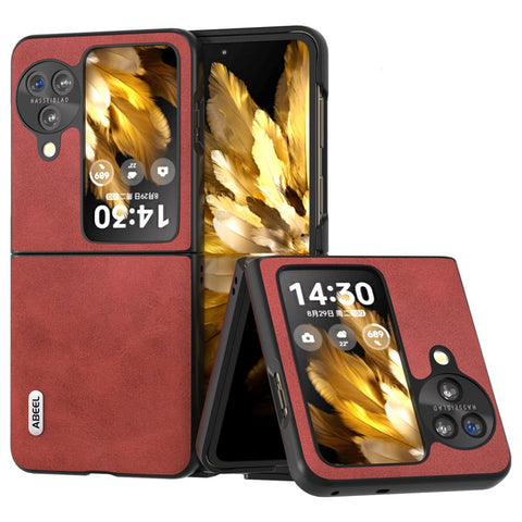 ABEEL For Oppo Find N3 Flip 5G Cowhide Texture Shockproof Cover PU Leather Coated PC  Phone Case