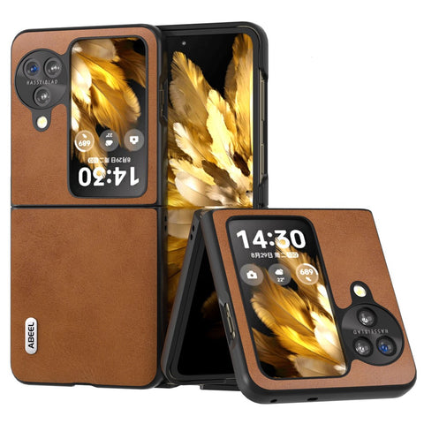 ABEEL For Oppo Find N3 Flip 5G Cowhide Texture Shockproof Cover PU Leather Coated PC  Phone Case