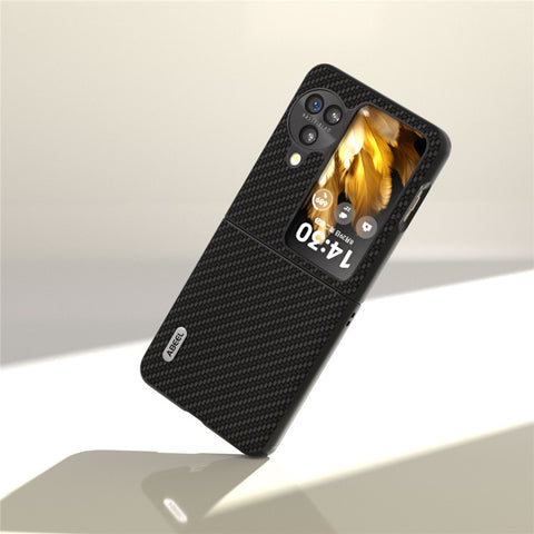 ABEEL For Oppo Find N3 Flip 5G PU Leather Coated PC Case Carbon Fiber Texture Protective Phone Cover