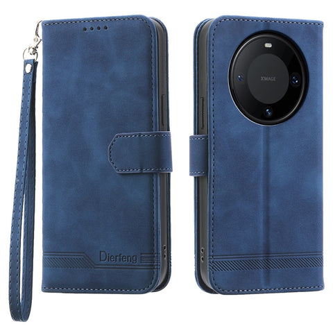 DIERFENG DF-03 PU Leather Stand Case for Huawei Mate 60 Pro , Lines Imprinted Phone Cover Wallet