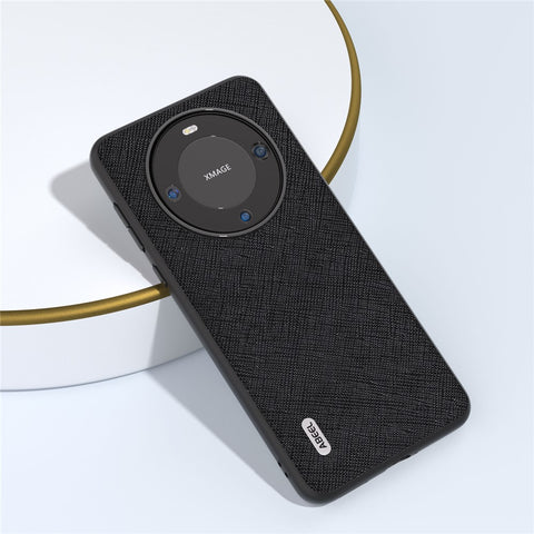 ABEEL For Huawei Mate 60 Pro Cowhide Leather Coating Phone Case Cross Texture TPU+PC Cover