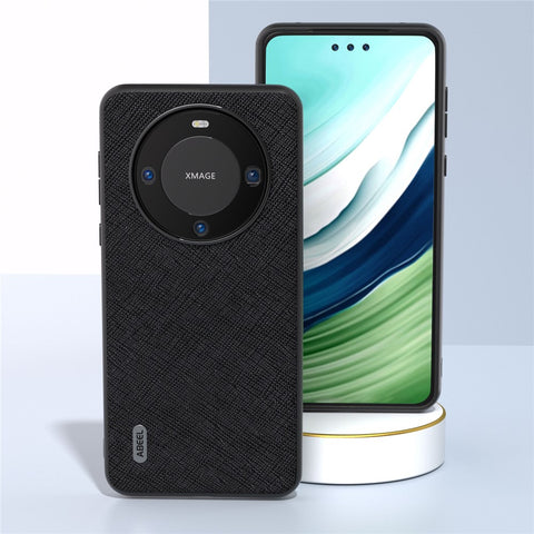 ABEEL For Huawei Mate 60 Pro Cowhide Leather Coating Phone Case Cross Texture TPU+PC Cover